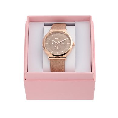 Folio Women's Rose Gold Tone & Taupe Strap Watch