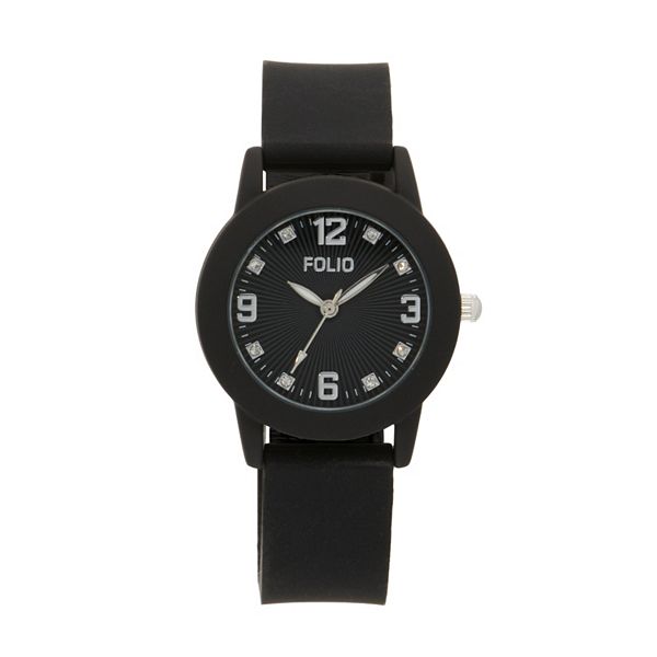 Folio Women's Black Silicone 3 Hand Watch