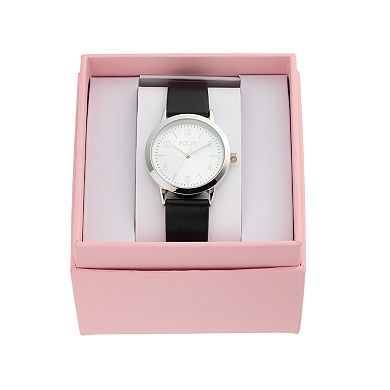 Folio Women's Silver Tone & Black Strap 3 Hand Watch