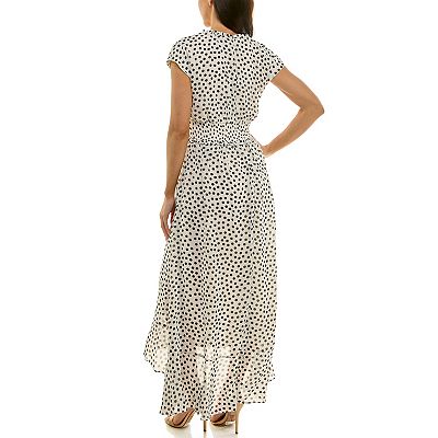 Women's Maison Tara Dot Printed Chiffon Midi Dress, Size: 4, Ivory Black