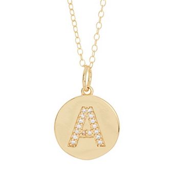 Adornia 14k Gold Plated Cubic Zirconia Engraved Letter Disc Pendant Necklace