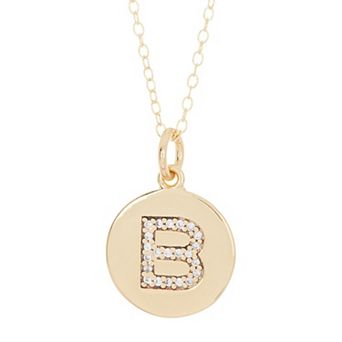 Adornia 14k Gold Plated Cubic Zirconia Engraved Letter Disc Pendant Necklace