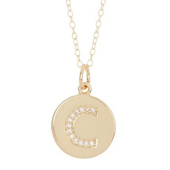Adornia 14k Gold Plated Cubic Zirconia Engraved Letter Disc Pendant Necklace
