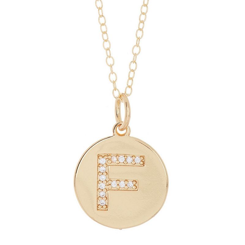 Adornia 14k Gold Plated Cubic Zirconia Engraved Letter Disc Pendant Neckla