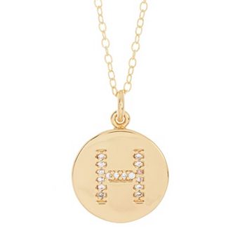 Adornia 14k Gold Plated Cubic Zirconia Engraved Letter Disc Pendant Necklace