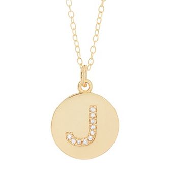 Adornia 14k Gold Plated Cubic Zirconia Engraved Letter Disc Pendant Necklace