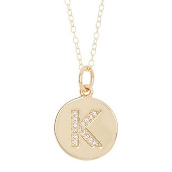 Adornia 14k Gold Plated Cubic Zirconia Engraved Letter Disc Pendant Necklace