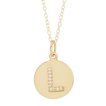 Adornia 14k Gold Plated Cubic Zirconia Engraved Letter Disc Pendant Necklace