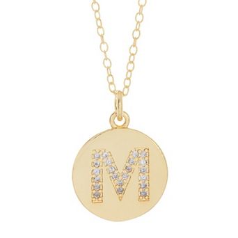 Adornia 14k Gold Plated Cubic Zirconia Engraved Letter Disc Pendant Necklace