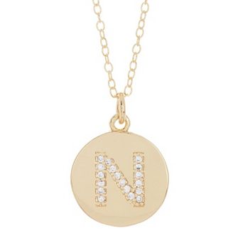 Adornia 14k Gold Plated Cubic Zirconia Engraved Letter Disc Pendant Necklace