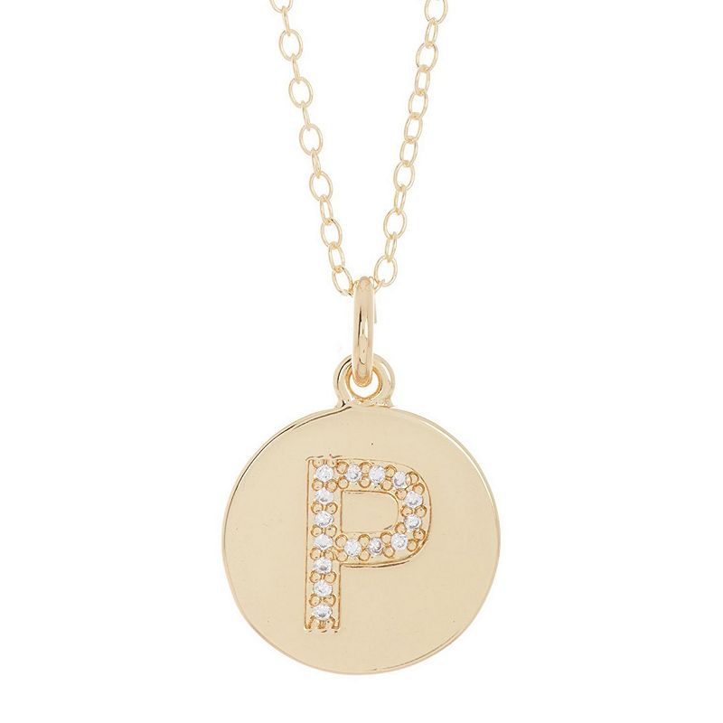 Adornia 14k Gold Plated Cubic Zirconia Engraved Letter Disc Pendant Neckla