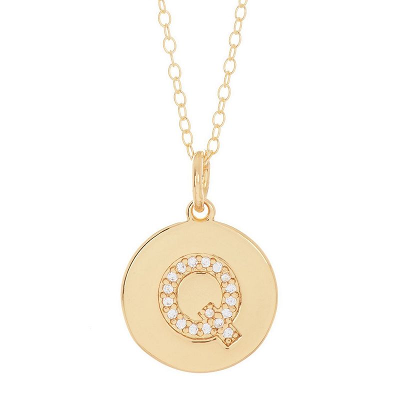 Adornia 14k Gold Plated Cubic Zirconia Engraved Letter Disc Pendant Neckla