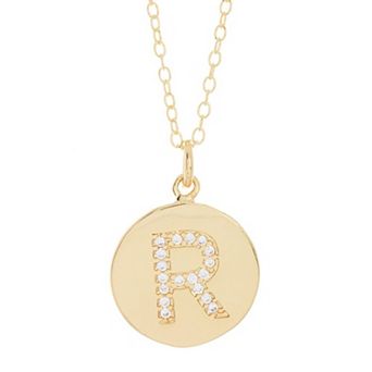 Adornia 14k Gold Plated Cubic Zirconia Engraved Letter Disc Pendant Necklace