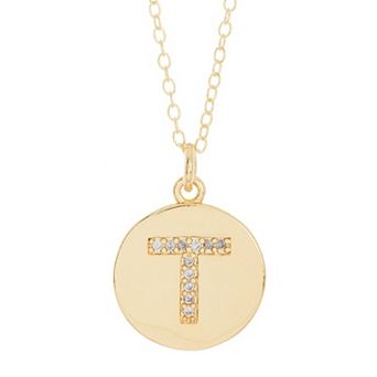 Adornia 14k Gold Plated Cubic Zirconia Engraved Letter Disc Pendant Necklace