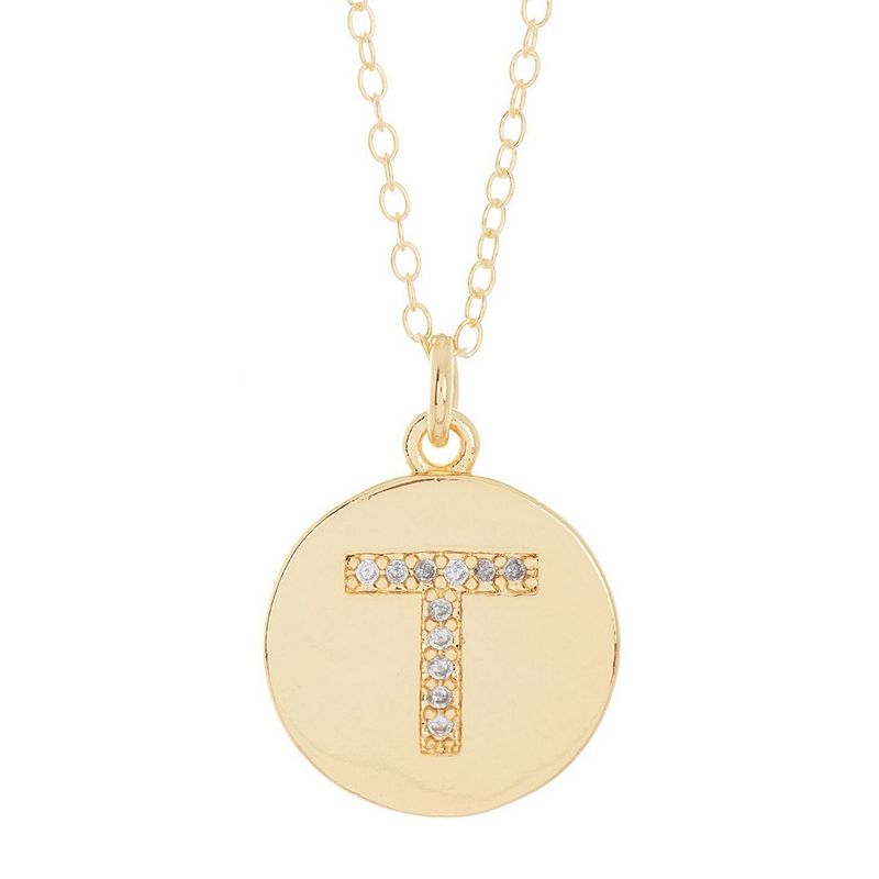 Adornia 14k Gold Plated Cubic Zirconia Engraved Letter Disc Pendant Neckla