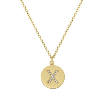 Adornia 14k Gold Plated Cubic Zirconia Engraved Letter Disc Pendant Necklace