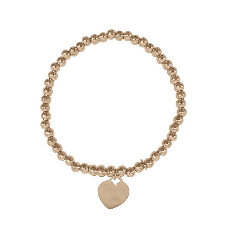 Adornia 14k Rose Gold Plated Bead Chain Heart Bracelet, Womens, Size: 7
