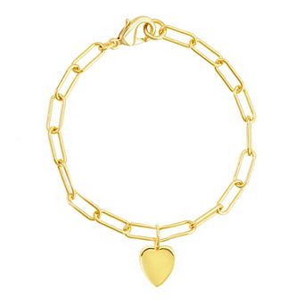Adornia 14k Gold Plated Paper Clip Chain Heart Bracelet
