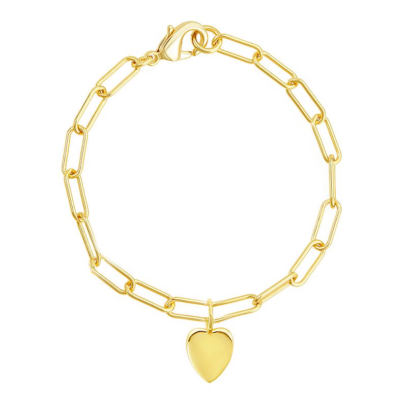 Adornia 14k Gold Plated Paper Clip Chain Heart Bracelet, Womens, Size: 7