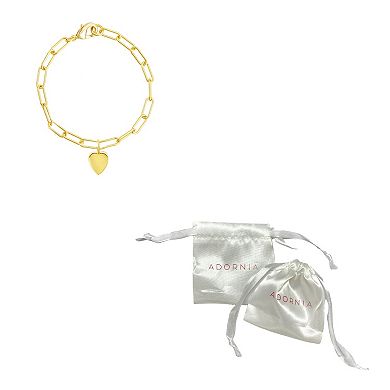 Adornia 14k Gold Plated Paper Clip Chain Heart Bracelet