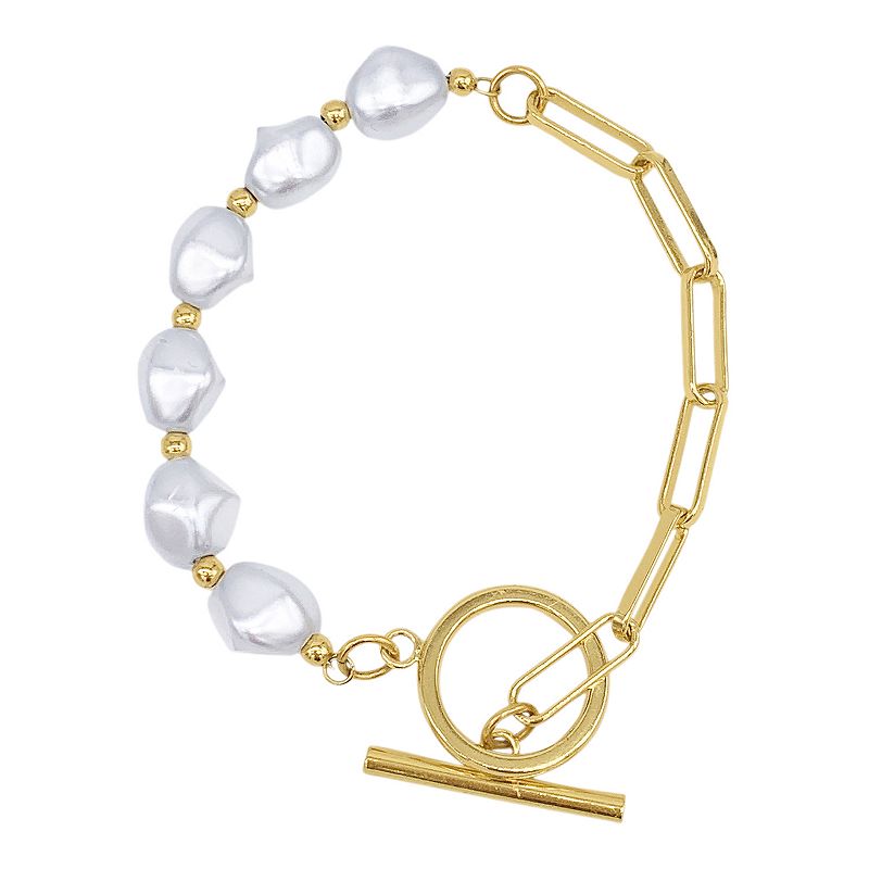 Adornia 14k Gold Plated Simulated Pearl Toggle Bracelet, Womens, Size: 7.