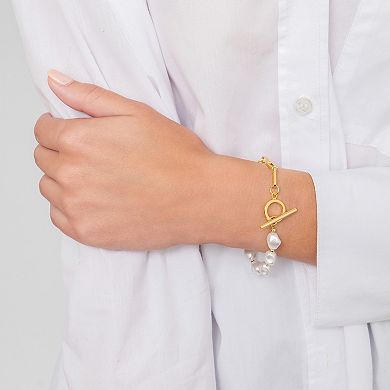 Adornia 14k Gold Plated Simulated Pearl Toggle Bracelet