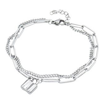 Adornia Stainless Steel Padlock Mixed Chain Bracelet