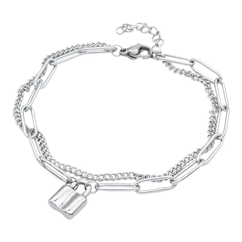 Adornia Stainless Steel Padlock Mixed Chain Bracelet, Womens, Size: 7, 