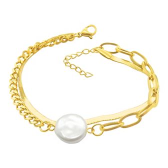 Adornia 14k Gold Plated Stainless Steel Mixed Chain Freshwater Cultured Pearl Bracelet