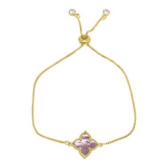 Adornia 14k Gold Plated Cubic Zirconia & Pink Mother-of-Pearl Flower Adjustable Bracelet