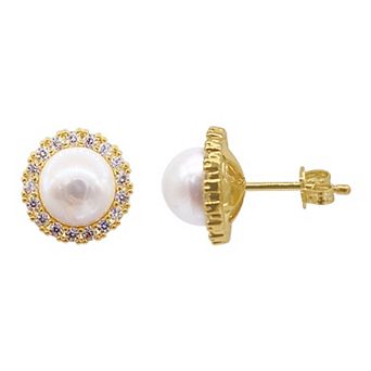 Adornia Sterling Silver Freshwater Cultured Pearl & Cubic Zirconia Halo Earrings