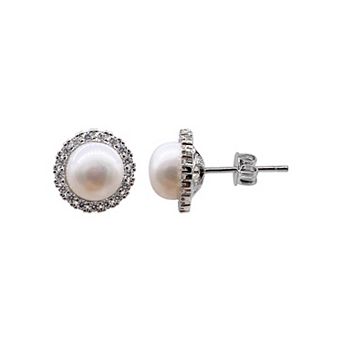 Adornia Sterling Silver Freshwater Cultured Pearl & Cubic Zirconia Halo Earrings