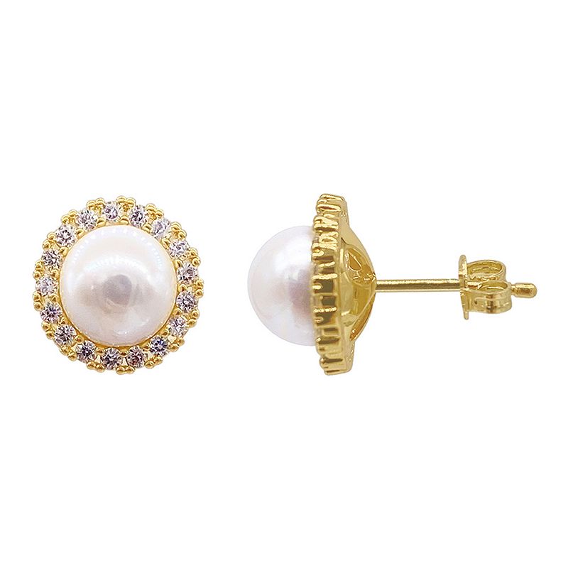 Adornia 14k Gold Plated Freshwater Cultured Pearl & Cubic Zirconia Halo Ear