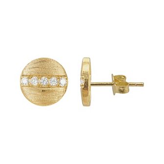 Adornia 14k Gold Plated Cubic Zirconia Line Disc Stud Earrings