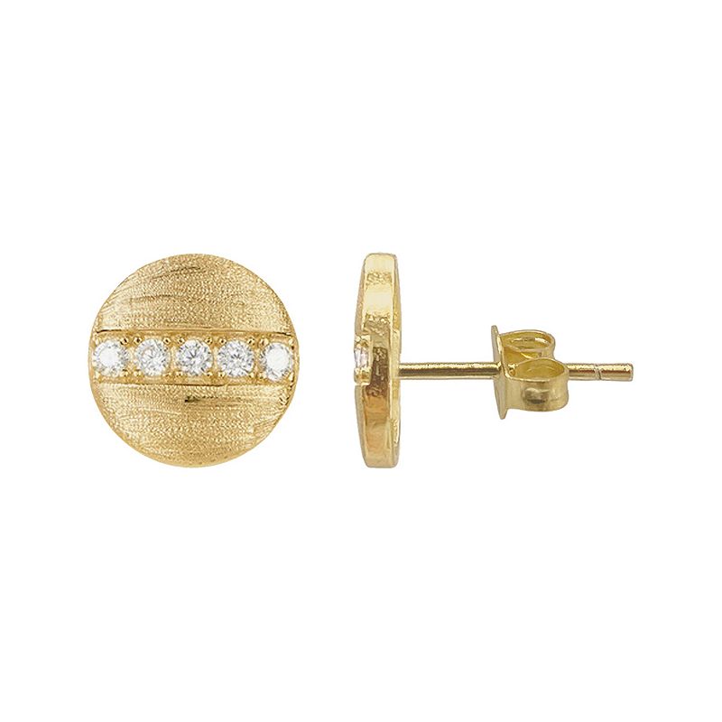 Adornia 14k Gold Plated Cubic Zirconia Line Disc Stud Earrings, Womens, Ye