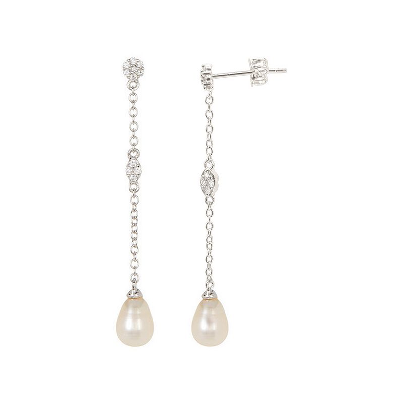 Adornia Silver Tone Freshwater Cultured Pearl & Cubic Zirconia Drop Earring