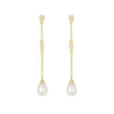 Adornia Silver Tone Freshwater Cultured Pearl & Cubic Zirconia Drop Earrings