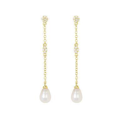 Adornia Silver Tone Freshwater Cultured Pearl & Cubic Zirconia Drop Earrings