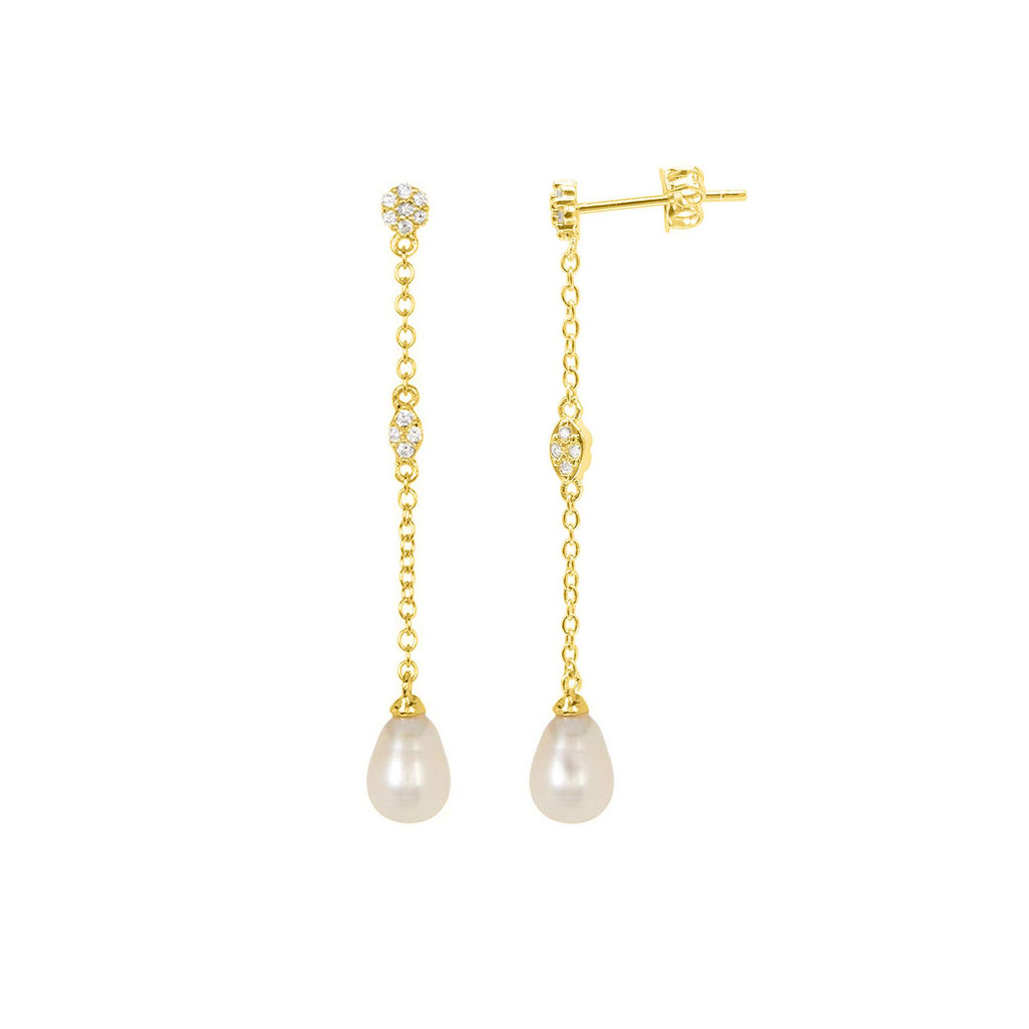 Adornia Silver Tone Freshwater Cultured Pearl & Cubic Zirconia Drop Earring