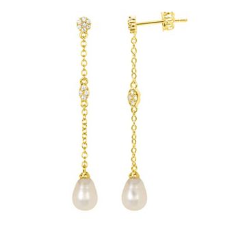 Adornia Silver Tone Freshwater Cultured Pearl & Cubic Zirconia Drop Earrings