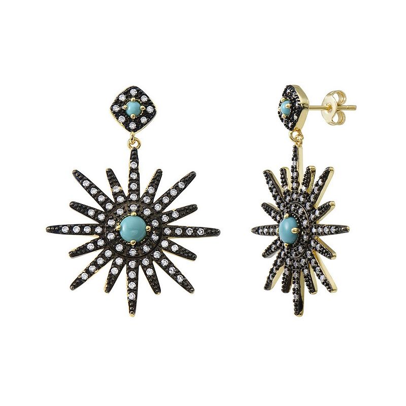 Adornia 14k Gold Plated Cubic Zirconia Starburst Earrings, Womens, Blue