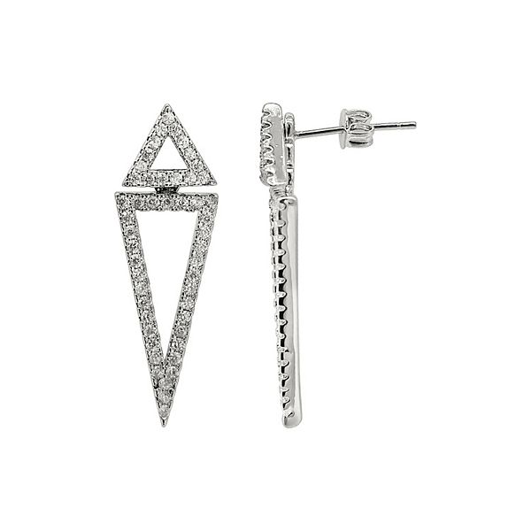 Adornia Silver Tone Cubic Zirconia Triangle Jacket Earrings