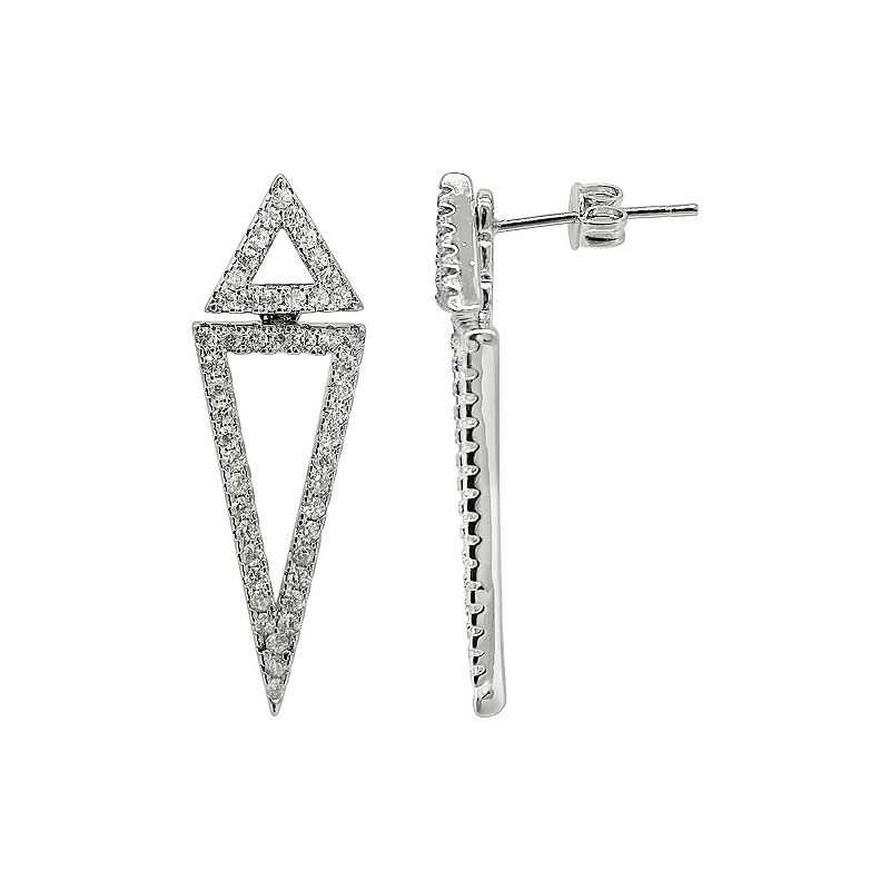Adornia Silver Tone Cubic Zirconia Triangle Jacket Earrings, Womens