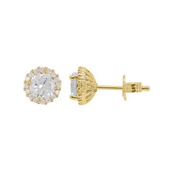 Adornia Gold Tone Cubic Zirconia Halo Stud Earrings