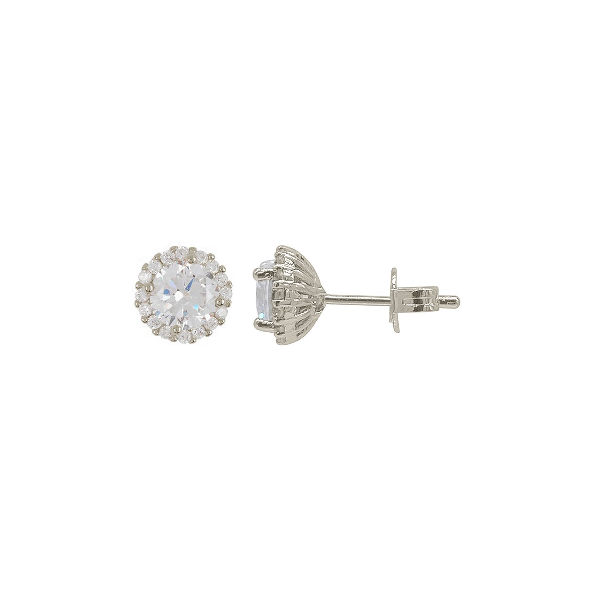 Adornia Gold Tone Cubic Zirconia Halo Stud Earrings, Womens, Silver Tone