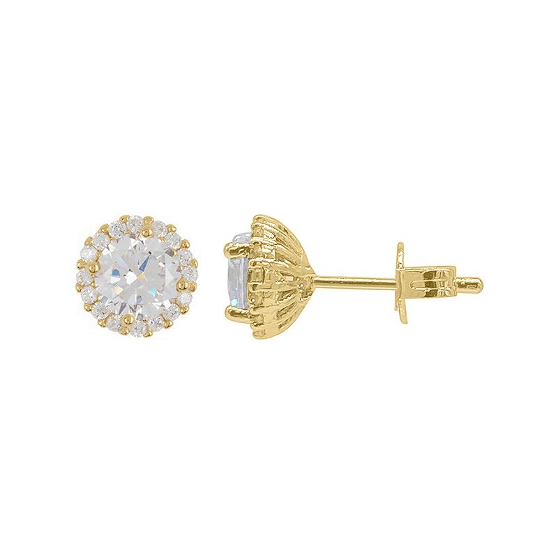 Adornia 14k Gold Plated Cubic Zirconia Halo Stud Earrings, Womens, Yellow
