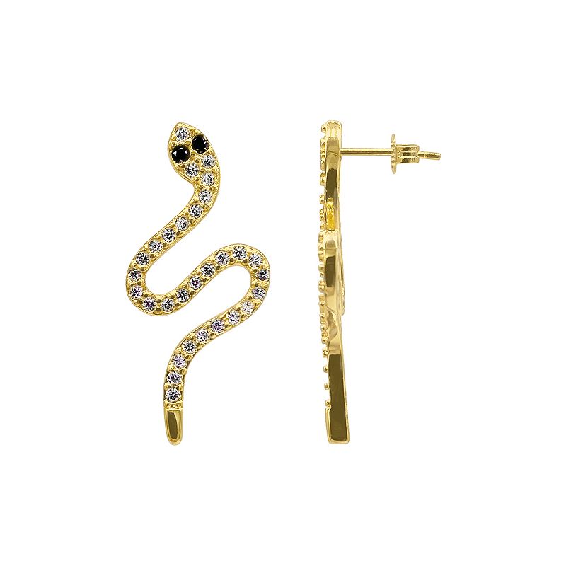 Adornia 14k Gold Plated Cubic Zirconia Snake Stud Earrings, Womens, Yellow