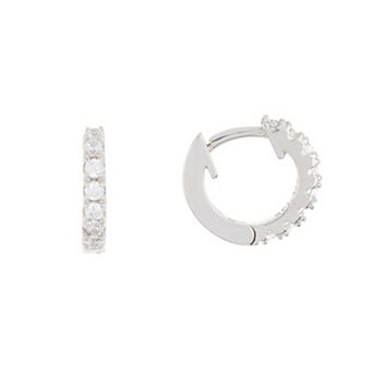 Adornia Silver Tone Cubic Zirconia Huggie Earrings