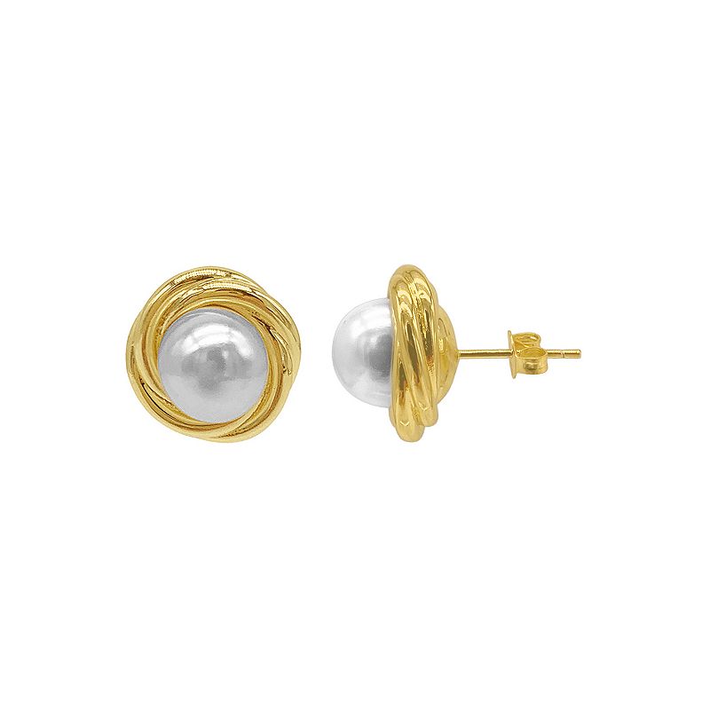 Adornia 14k Gold Plated Faux Pearl Stud Earrings, Womens, Yellow