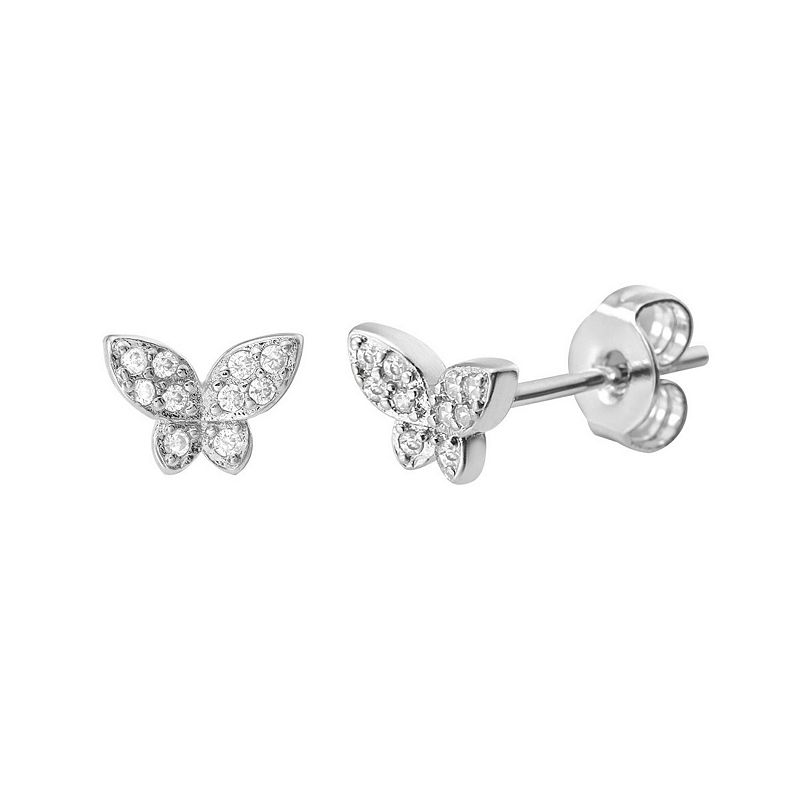 Adornia Silver Tone Cubic Zirconia Butterfly Stud Earrings, Womens